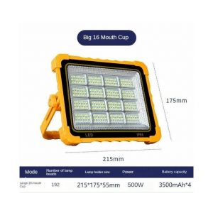 Lampe De Travail Led Solaire Rechargeable - Projecteur Sans Fil Pour Camping, Randonn&eacute;e Et Urgences - 300 W/500 W, &Eacute;tanch&eacute;it&eacute; Ip66, Batterie Externe - Neuf