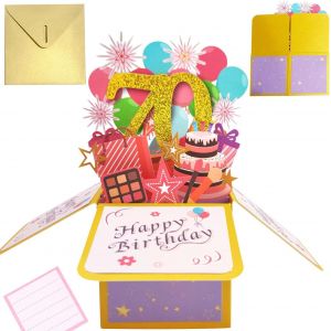 Carte Anniversaire 70 Ans Cartes D'anniversaire Pop-up Carte de Voeux 3d Avec Enveloppe Cadeau pour Femmes Hommes Filles Amis Mères (A 70) - Neuf