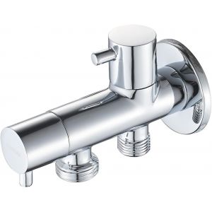Robinet d'arrêt régulateur avec poignée pour douchette de toilette, robinet d'arrêt avec deux sorties (20 mm, eau froide), chromé - Neuf