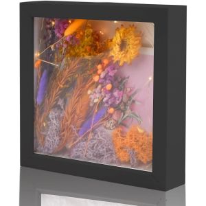 Cadre Photo 3D À Remplir,Cadre Photo 3D,Profond,20X20 Cm,Pour Objets Jusqu'À 3 Cm,Cadre 3D Pour Décoration Murale/Cadeau,Avec Guirlande Lumineuse Led 3M (Noir) - Neuf