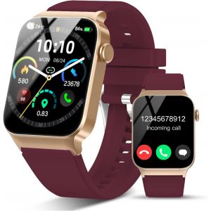 Montre Connect&eacute;e Homme Femmes Avec Appel Bluetooth, 1.85"" Smartwatch Avec 110+ Sportifs,Etanche Ip68 Smart Watch, Podometre/Cardiofrequencemetre/Sommeil, Montre Sport, Rouge Vin - Neuf