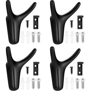 4 Pi&egrave;ces Crochet Mural, Crochet Porte Manteau Mural Double, Accroche Serviette Salle de Bain Pat&egrave;re Murale, Porte Serviette Noir pour Salle de Bain, Chambre &agrave; Coucher, Cuisine - Neuf