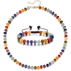 Ensemble Bracelet Et Collier Pour Femme - Fait &Agrave; La Main- Chakra Pierre Naturelle Pr&eacute;cieuses- Bijoux Porte Bonheur Protection Bijoux Bracelet Collier Reiki Yoga Equilibre Cadeau Femme Homme - Neuf