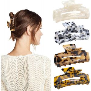 Asas-Grande Pince Cheveux Femme,Acétate Pince À Cheveux Antidérapantes Pinces À Cheveux Coquille De Tortue Epingle Cheveux Femme Imprimé Léopard Accessoires Cheveux 4 Pack - Neuf