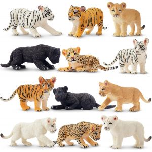 Sansh-Lot De 12 Figurines D'animaux Safari - Lion, Tigre, Guépard - Jouets D'animaux De La Jungle - Petits Animaux En Plastique - Mini Animaux - Zoo Forêt - Pour Jouer Ou Comme Décoration Pour - Neuf