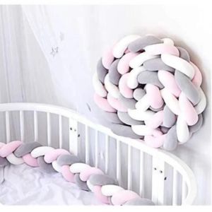 3.5m Tour De Lit Bébé Serpent Tressé Pare-Chocs Velours,Coussin Tour De Canapé Souple Pour Nouveau-Nés (Blanc+Gris+Rose) - Neuf