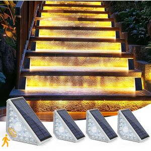 Kalanka-Lampe Solaire Exterieur Detecteur De Mouvement(4pc), 3000k Escaliers Éclairage Pour Chemins, Eclairage Exterieur Solaire Ip65 Led Escalier Pour Jardin, Patio, Garage, Marche, Escaliers (4) - Neuf