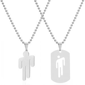 Kal-2 Pcs Collier Avec Pendentif En Acier Inoxydable, Hommes Colliers En Acier Inoxydable Argent Pendentif Collier Pour Hommes Femmes Couples Colliers Hommes Chaîne Collier, Pour Couple - Neuf