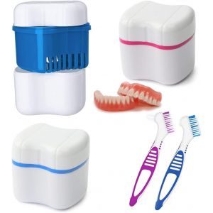 Kalanka-Bo&icirc;te De Rangement Pour Proth&egrave;ses, 2 Pi&egrave;ces Bo&icirc;te &Agrave; Proth&egrave;ses, Bo&icirc;tes De Dentiers, Conteneur De Proth&egrave;ses Avec Passoire, Avec 2 Brosse De Nettoyage Pour Dentier, Pour Stockage Trempage Nettoy - Neuf
