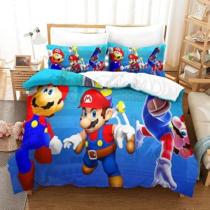 Housse De Couette Super Mario Imprim&iquest;&iquest;E En D Avec Taies D'oreiller, Parure De Lit Pour Adolescents Avec Fermeture &iquest;&iquest; Glissi&iquest;&iquest;Re, Housse De Couette En Mic - Neuf