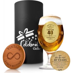 Verres À Bière Pour 40e Anniversaire - Cadeau Personnalisé Pour Homme Avec Dessous De Verre En Bois - 400 Ml - Tasses En Verre De Qualité Alimentaire Pour Homme Dans Une Élégante - Neuf