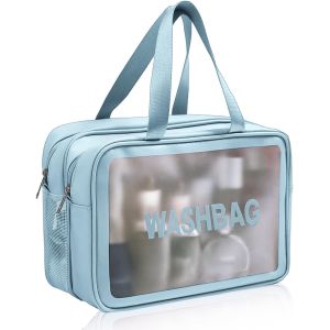 KALANKA-Trousse de Toilette Maquillage Femme Sac Transparent Voyage avec Poignée à Fermeture Éclair Pochette Maquillage Sacoche Transparente Grande Toiletry Bag Travel Wash Bag pour Femme Homme (Bleu - Neuf