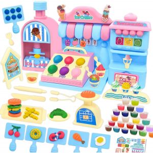 Ensemble de Pâte à Modeler pour Enfants,71 Pièces Accessoires de Pâte à Modeler,Machine à Crème Glacée avec 24 Pots de Pâte à Modeler,Pâte à Modeler pour Enfants à Partir de 3 Ans - Neuf