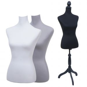 Mannequin de couture avec 3 housses HWC-Q24, torse de mannequin de vitrine f&eacute;minin, en mousse, housse amovible, certifi&eacute; MVG - Neuf