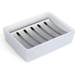 Porte-savon, porte-savon en céramique, porte-savon en acier inoxydable, double drain, porte-savon rectangulaire créatif, porte-savon pour salle de bain - Neuf