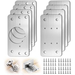 Plaques de R&eacute;paration de Charni&egrave;re Armoire Supports R&eacute;paration Plaques en Acier Inoxydable Plaques de R&eacute;paration de Porte Armoire de Cuisine avec 48 Vis pour Bois Meubles &Eacute;tag&egrave;res 8 Pi&egrave;ces - Neuf