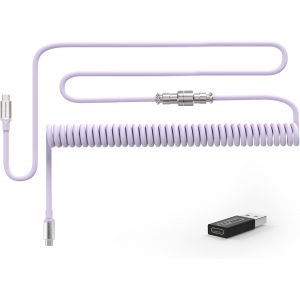 C04 C&acirc;ble USB C Spiral&eacute; pour Claviers M&eacute;caniques, avec Adaptateur USB vers USB C, Type C vers Type C, Charging C&acirc;ble Double Sleeved avec Connecteur Aviateur 5 Pin, 4,92Pieds Violet - Neuf