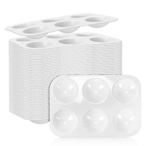 50 Pcs Palette D'aquarelle En Plastique Blanc, Palettes De Peinture Rectangulaires 6 Puits, Palettes De Plateau De Peinture, Pa - Neuf