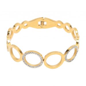 Elégant Bracelet Chaîne Ovale Dorée - Bord Rond Fermoir Ouvert Design, Bracelet À Charnière Creuse Pour Femme - Neuf