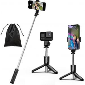 KALANKA-Perche Selfie, 4 en 1 Mini Selfie Stick Trépied Monopode Réglable Télescopique Réglable avec Télécommande Amovible Compatible avec iPhone et Android Gopro Camera - Neuf