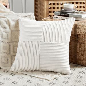 Eryi-Lot De 1 Boho Housse De Coussin 55x55 Blanc Crème,À Motif Croisé Decoration Housses De Coussin En Velours Côtelé,Douillet Taie D'oreiller Housse Coussin Moderne Pour Canapé Chambre Chaise Lit - Neuf