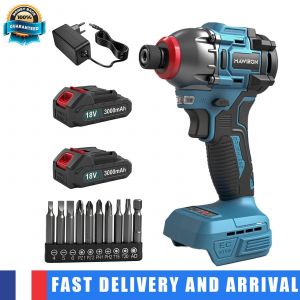 Cl&eacute; &agrave; percussion sans fil, pistolet &agrave; percussion brushless de 1 / 2 pouce avec batterie 2 x 3,0 Ah, chargeur * 1, t&ecirc;te de lot * 10, pour voiture / camion / maison - Neuf