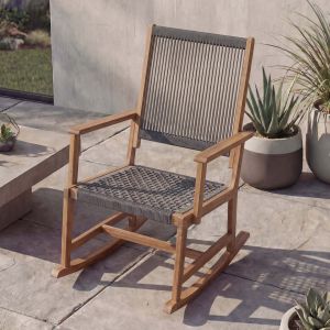 Fauteuil &Agrave; Bascule Hwc-P73, Fauteuil &Agrave; Bascule D'ext&eacute;rieur Pour Jardin, Chaise Longue &Agrave; Bascule, Bois D'acacia, Tressage En CordeGris - Neuf