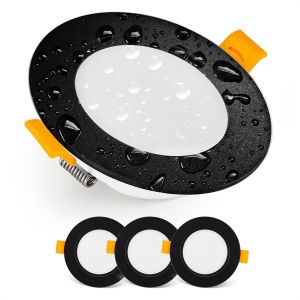 KAL-Spot Led Encastrable 230V, 5W / 500Lm, Blanc Froid 6000K | Spot Salle De Bain, Étanche Ip54 Pour L'Extérieur Et L'Intérieur | Lot De 3 Led Spots De Plafond, Extra Plat, Rond, Couleur Noir - Neuf