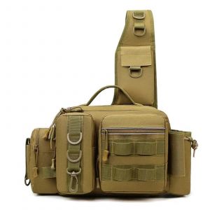 Sac À Dos De Pêche Avec Porte-Canne, Boîte À Leurres, Sac Banane De Rangement Pour Homme, Sac Bandoulière Kaki Pour La Pêche À La Mouche - Neuf