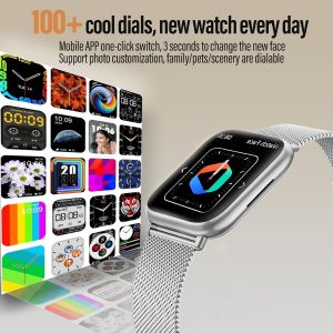 Montre Connect&eacute;e Femme Avec Appel Bluetooth, 1.83"" Smartwatch, Avec Spo2, Tension Art&eacute;rielle, Suivi Du Sommeil, 24H Fr&eacute;quence Cardiaque,100+ Sportifs, Podometre Android Ios (Silvery) - Neuf