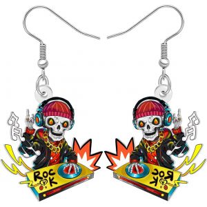 Kal-Funky Boucles D'oreilles Tête De Mort Boucles D'oreilles Tête De Mort En Acrylique Pour Dj Cadeaux Pour Djs Femmes Amateurs De Musique Rappeurs Chanteurs - Neuf