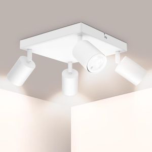 TIANYI-Spot Plafond GU10 - Plafonnier 4 Spots Blanc - Plafonnier Spot Orientable - Carré Moderne Luminaire Plafonnier - Applique Plafond Interieur LED pour Cuisine, Chambre, Salon - Livré Sans Ampoul - Neuf