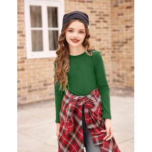 Kalanka-T-Shirt &Agrave; Manches Longues Pour Fille Col Rond T-Shirt En Polaire Chemise Haut Uni Pull Basique Pour Enfants Coupe Ajust&eacute;e Sweat-Shirt Thermique D&eacute;contract&eacute; 5-12 Ans - Neuf