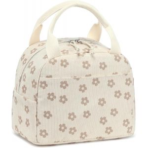 Bo&icirc;te &Agrave; D&eacute;jeuner Isol&eacute;e Pour Femmes Sac &Agrave; D&eacute;jeuner R&eacute;utilisable En Velours C&ocirc;tel&eacute; Sac &Agrave; Main &Eacute;tanche Glaci&egrave;re Thermique D&eacute;jeuner Grande Capacit&eacute; (Fleur Kaki 95) - Neuf