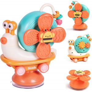 Jouet Spinner Bebe Ventouse 6-12 Mois, Jeux Montessori Sensoriel Bebe 1 An, Jouets D'&eacute;veil Hochet Bebe, Jeu Bain B&eacute;b&eacute; 7 8 9 10 11 Mois Enfants Cadeau Bebe Fille Et Gar&ccedil;on Anniversaire (Orange) - Neuf
