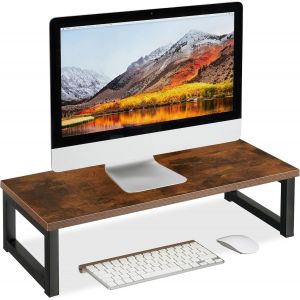Organiseur pour écran de PC,rehausseur pour Le Bureau,HxLxP: 15x55x23 cm,Design Industriel,Marron-Noir - Neuf