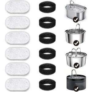 Lot De 12 Filtres De Fontaine À Eau Pour Chat, 6 Filtres À Charbon Actif Et 6 Filtres En Mousse, Filtres De Rechange Pour Fontaine À Eau Pour Chat De 3,2 L, 2 L - Neuf