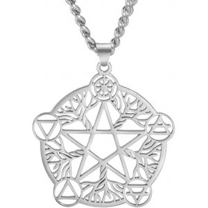 Collier Pentagramme Pendentif Arbre De Vie Pendentif Pentacle En Acier Inoxydable Wicca Pagan Bijoux Pour Femme - Neuf