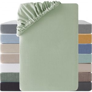 Drap Housse 140x190 Coton,Poches Élastiques De 30 Cm,100% Coton Lavé Texture Similaire À Celle Du Lin Stone Washed Confortable Respirant Drap-Housse,Vert Limonaire - Neuf