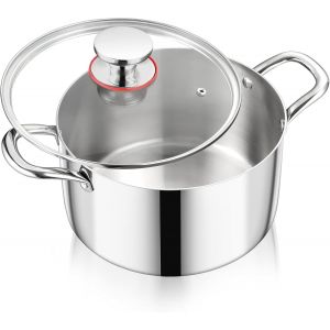 Jexnovashop-Casserole &Agrave; 3 Couches En Acier Inoxydable &Agrave; Induction 5 L Avec Couvercle En Verre Pour Tous Les Types De Feux, Saine Et Passe Au Lave-Vaisselle &iquest; 22 Cm - Neuf