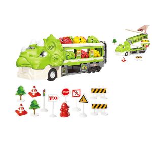 Coffret de jeu de voiture et camion dinosaure avec circuit de course &agrave; &eacute;jection pour enfants - Vert - Neuf