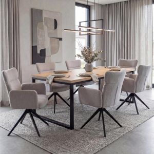 Lot de 6 chaises de salle &agrave; manger HWC-N11, chaise pivotante avec retour automatique, tissu boucl&eacute; 350 g/m&sup2; &Ouml;ko-Texgris clair, pieds gris fonc&eacute; - Neuf