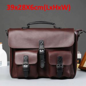 Porte-documents en cuir noir pour hommes,sac à main d'affaires,sacoches Vintage,sac à bandoulière pour hommes,grands sacs de voyage pour ordinateur portable,tendance - Coffee B - Neuf