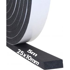 Joint Isolation pour Fenêtre Porte,Joint Adhésif en Mousse Caoutchouc,25mm de Largex10mm d'Épaisseursx5m de Long,Joint en Bande Calfeutrage Isolation Phonique Anti-Collision,Noir - Neuf
