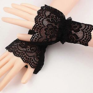 Cicatrice Couverture Gants Femmes Halloween Gothique Noir Dentelle Poignets Bracelets Fête Crème Solaire Strass Bowknot Gants Sans Doigts - Neuf