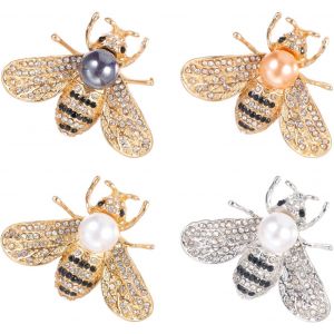 Kjdal-4 Pièces Abeille Broches Pour Femmes Épinglette Broche Abeille Perle Insecte En Cristal Avec Fausses Perles Broche De Déclaration Elégante Décoration Abeille Pour Projets D'artisanat - Neuf