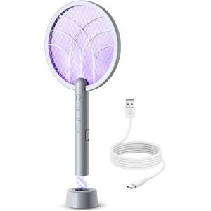 meimie-Raquette Electrique Insectes,4000 V 1800 Mah Raquette Anti Moustiques Électrique,Tapette À Mouches Électrique Avec Base De Recharge Usb,Pour Moustiques,Mouches,Insectes Volants - Neuf