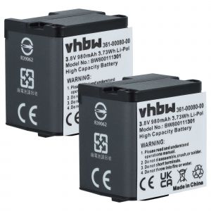vhbw 2x Batterie remplacement pour Garmin 010-01363-10, 010-12256-01, 361-00080-00 pour cam&eacute;ra vid&eacute;o cam&eacute;scope (980mAh, 3,8V, Li-polym&egrave;re) - Neuf