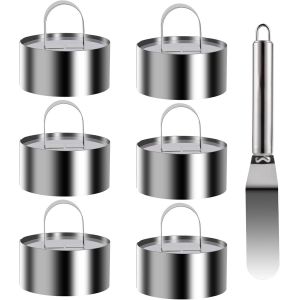 Jexnovashop-6 Pcs Emporte Piece Rond, 7,5 Cm Cercle A Patisserie En Acier Inox, Cercles &Agrave; P&acirc;tisserie, Anneau &Agrave; G&acirc;teau, Cercles De Pr&eacute;sentation Service Pour Mousse Dessert Diy, Avec &Eacute;l&eacute;vateur, 1 Spatu - Neuf