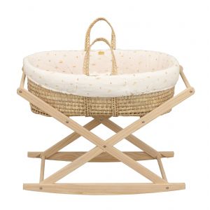 Couffin B&eacute;b&eacute; En Fibres Naturelles Et Habillage Tissu Avec Support En Pin Massif - Neuf